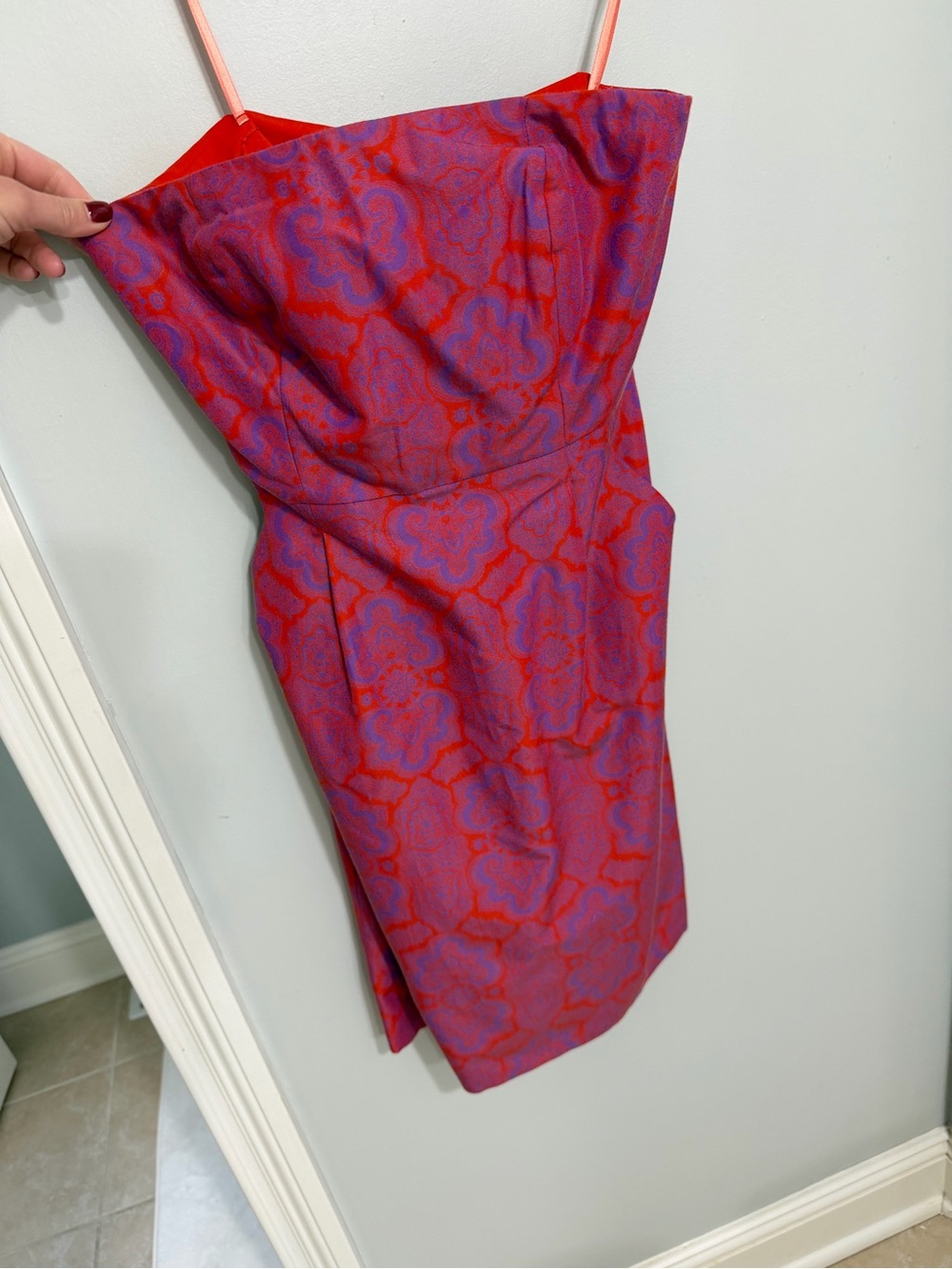 J. Crew Strapless Red and Purple Floral Sheath Dress